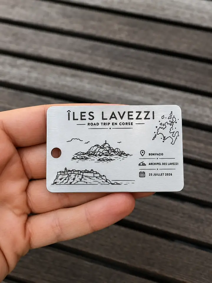 Plaque Îles Lavezzi tenue en main