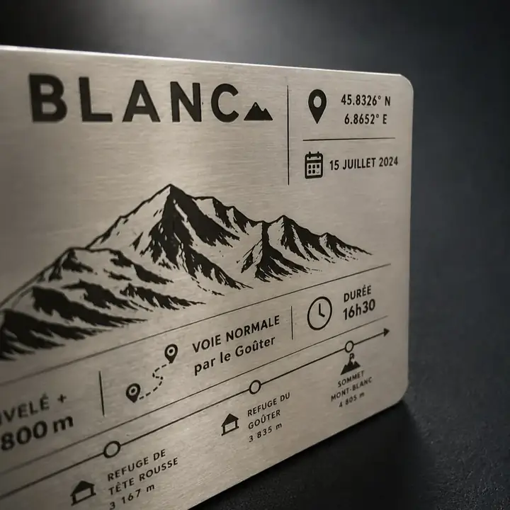 Détail d’une plaque Mont-Blanc gravée