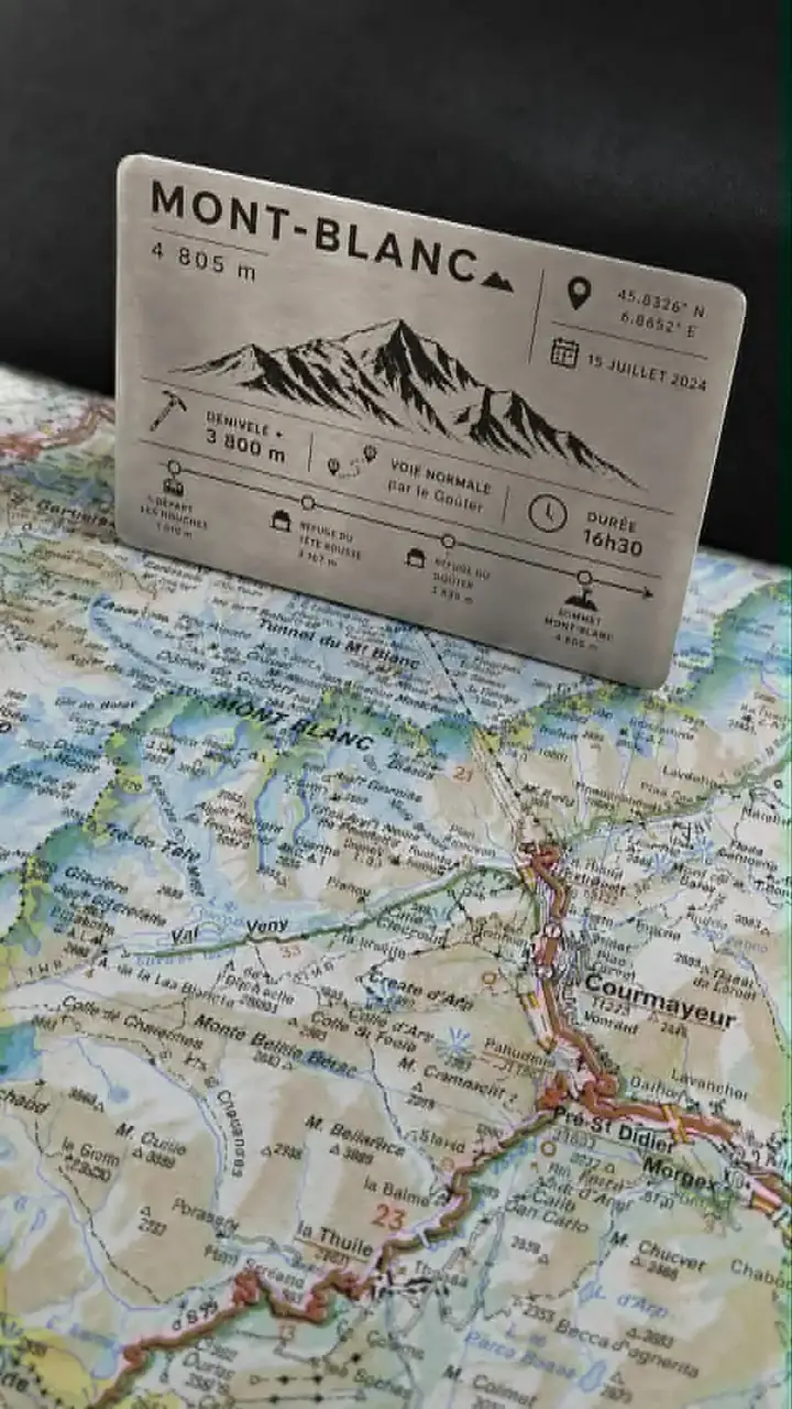 Plaque Mont-Blanc présentée sur une carte